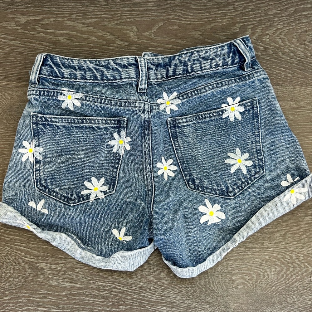 Pacsun Daisy Floral Painted Eco Denim Mom Shorts Size 24